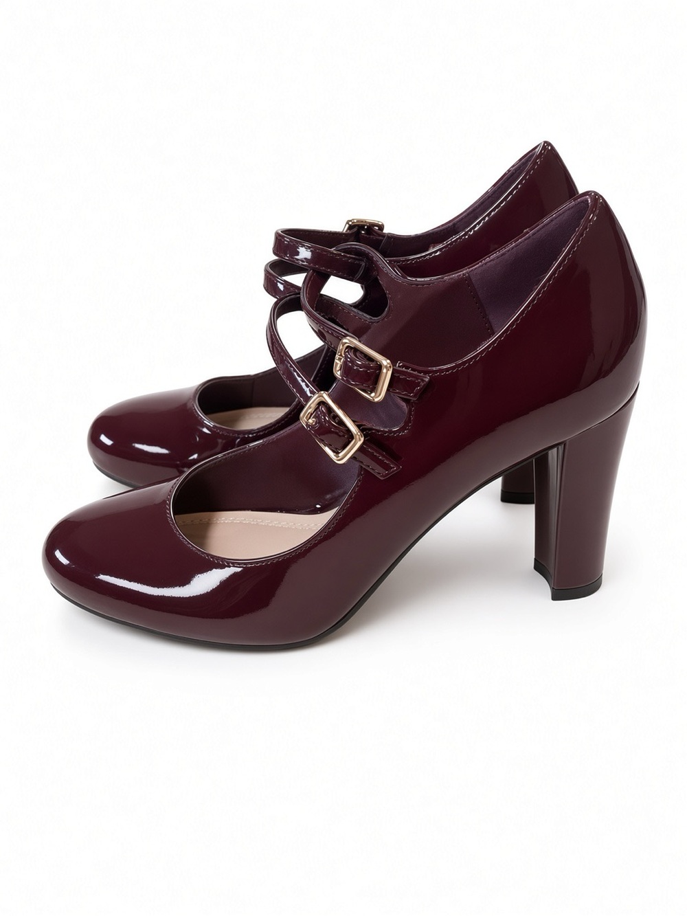 NWOT Impo Teresa Burgundy Patent Mary Jane Heels 7.5 Coquette Block Heel